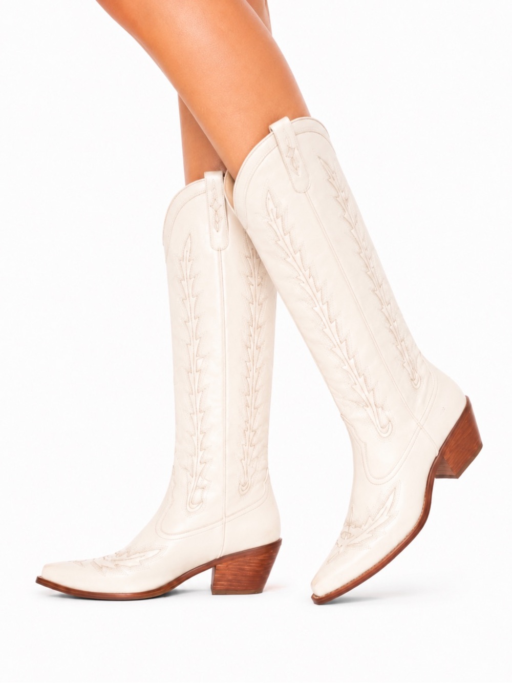 Classic white Knee-High Western Boots